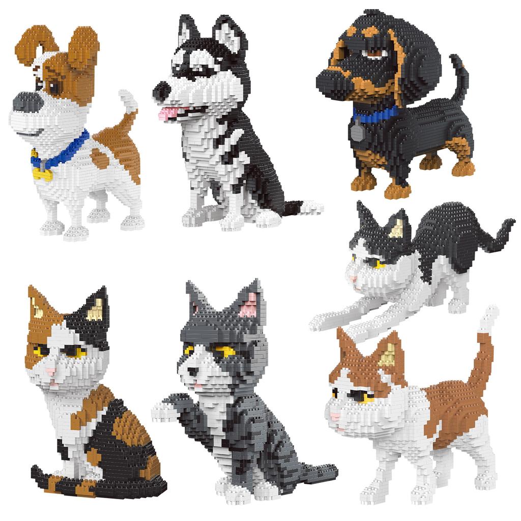 Diy Puzzle Assembly Pet Dog Building Block Simulation Cat Model Children Assembly Miniature Building Block Toy