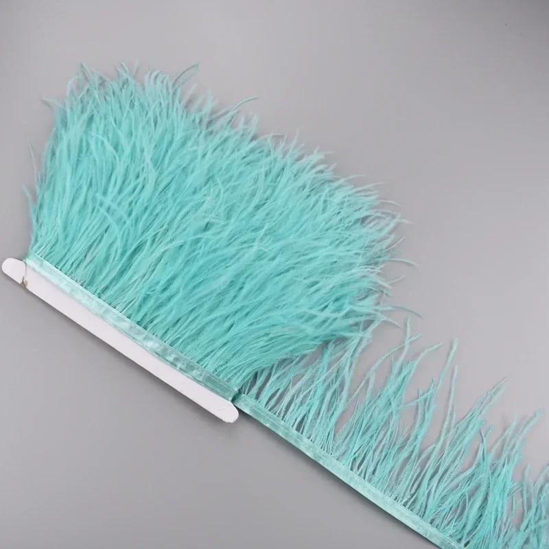 Feather1Meter Ostrich Feathers on Ribbon Tape 10-15CM Feather Tassel Fringe Trim Boa Sewing Trimmings Needlework Clothes DIY Decoration