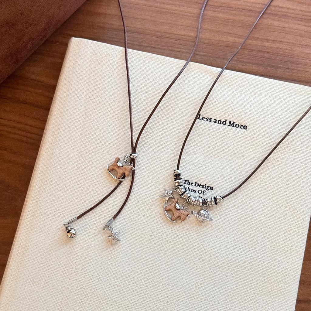 New Chinese style wooden pony pendant necklace retro temperament versatile sweater chain natal year necklace women
