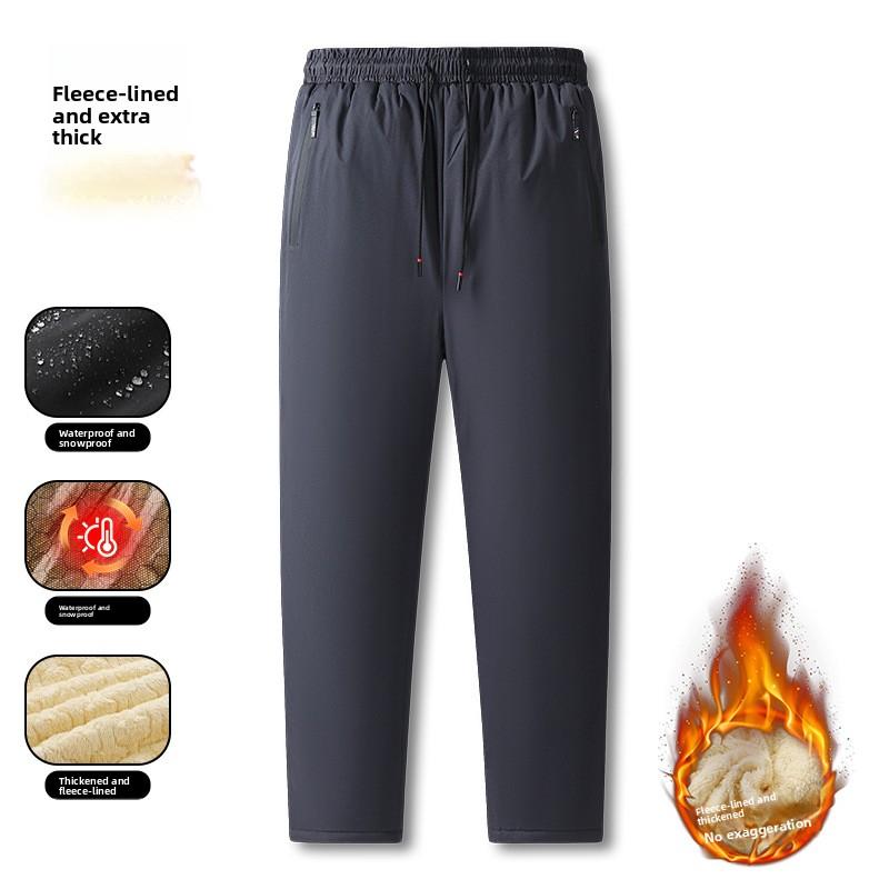 Winter Lambswool-Lined Trousers with Graphene Protective Cover Men's Loose-Fit Outdoor Fleece-Lined Thickened Thermal Long Trousers Men's Plus Size