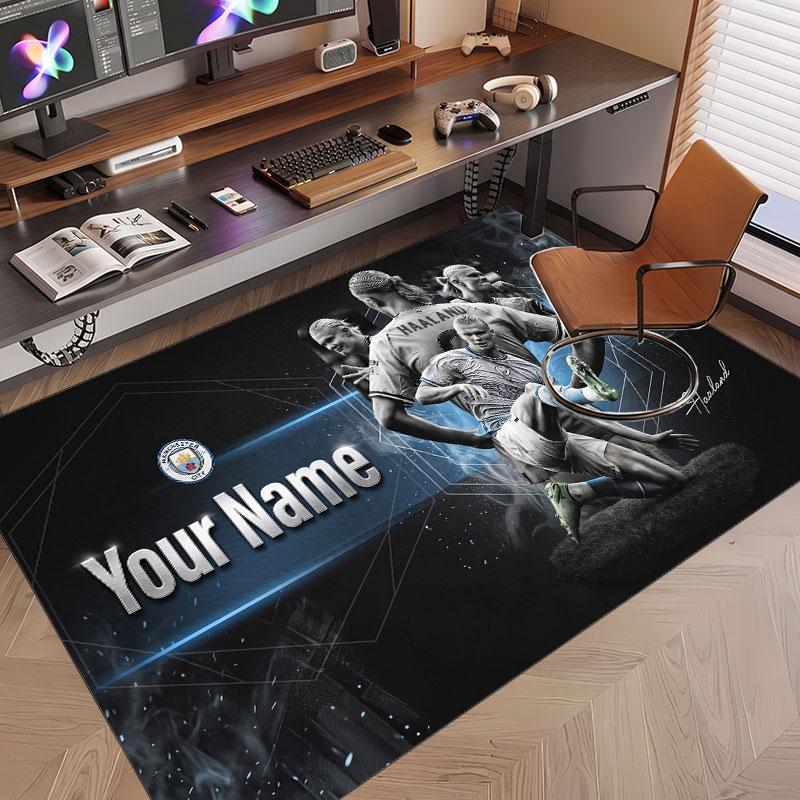 Custom Rug Erling Haaland Pattern Print Name Text Soft Non‑Slip Floor Carpet for Home Indoor Decoration