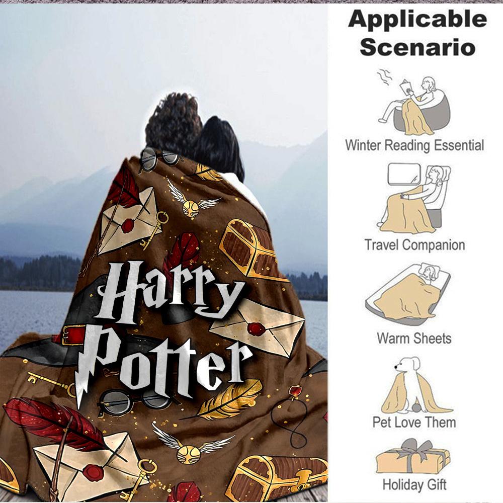 1pc Harry Potter Flannel Throw Blanket - HD Printed Lightweight Soft Warm All-Season Blanket for Sofa, Bed, Travel, Camping 043