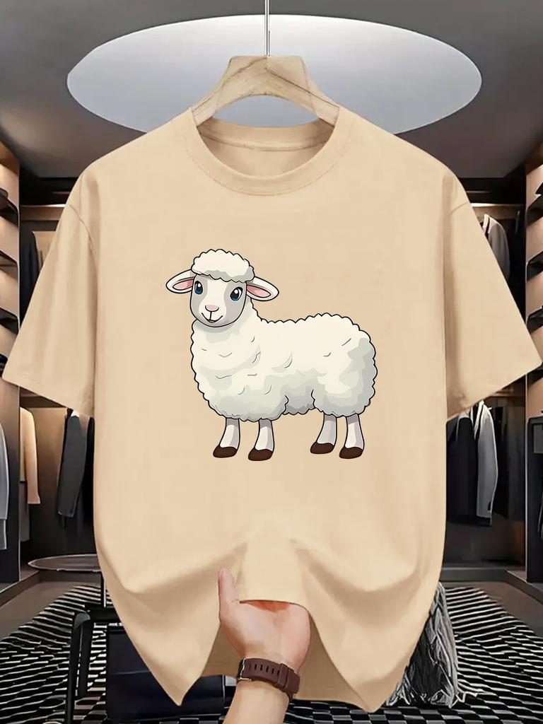 Cartoon Sheep Graphic T Shirt For Unisex Adorable Fluffy Lamb Crew Neck Tee Farm Animal Print Casual Male Daily Outfit Tops