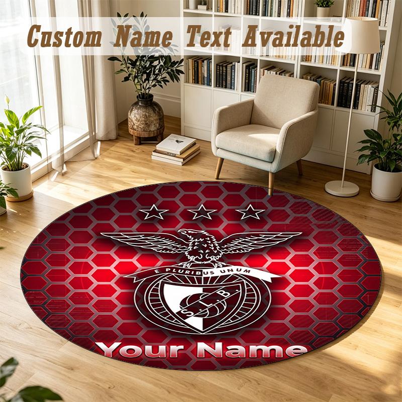Round Rug Custom NameBenfica Pattern Non Slip Carpet Home Floor Decor