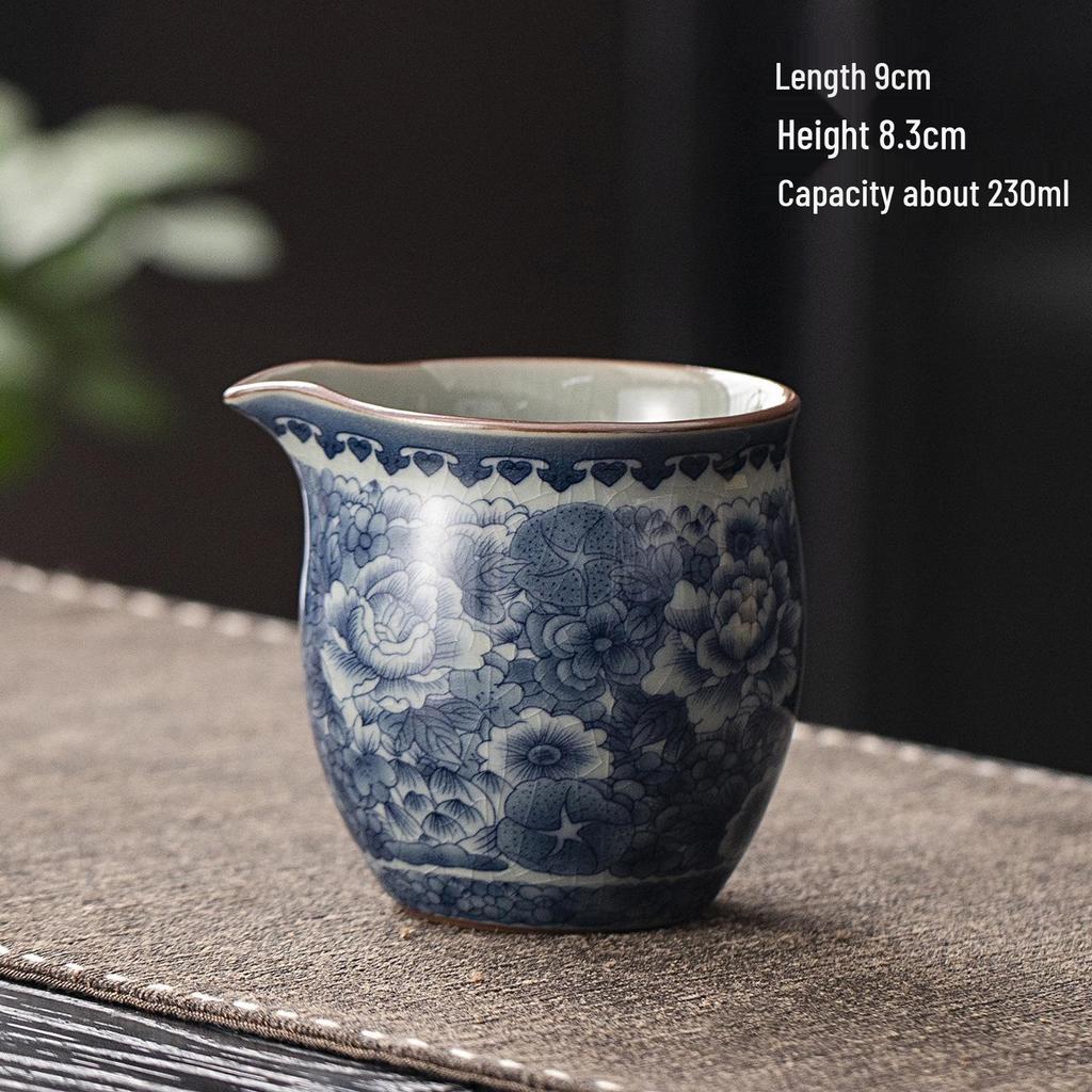 Antique Sancai Blue & White Gaiwan Kung Fu Tea Set: Cultivable Crackle Ceramic Tea Bowl & Large Cup