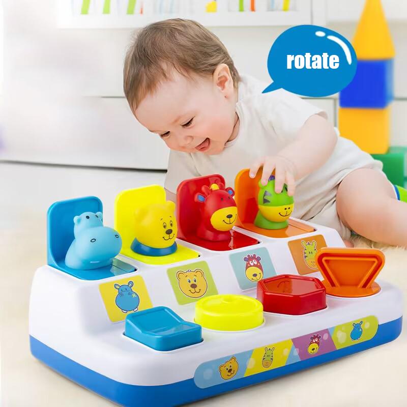Interaktivní Pop Up Zvířátka Hračka Peekaboo Spínač Tlačítko Krabička Poklad Překvapení Krabička Hra na Schovávanou Dětská Raná Vzdělávací Logická Hra
