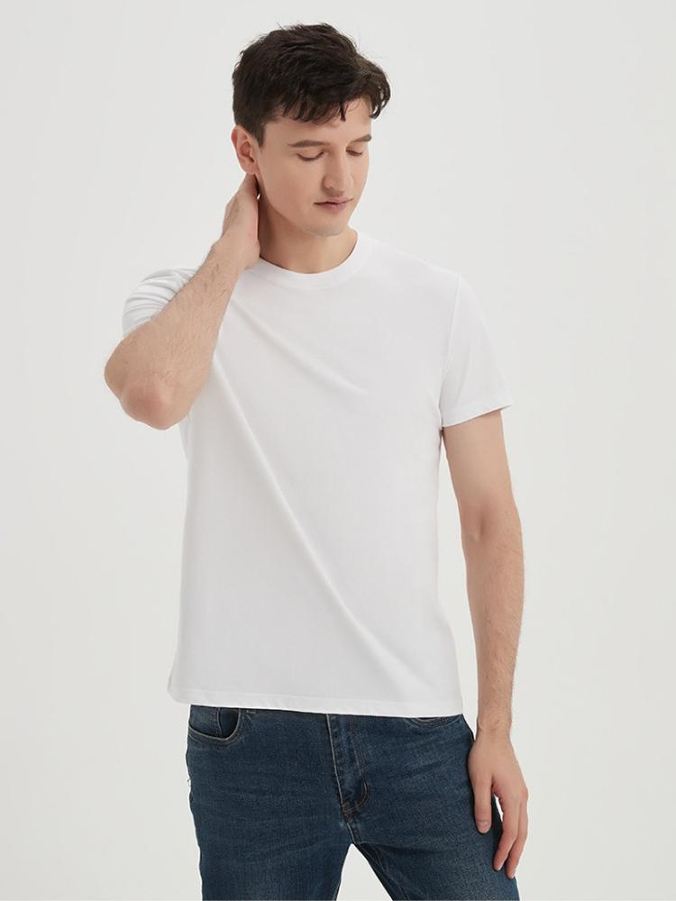 Long-staple Cotton Short-sleeve Crew Neck Three-needle Solid Color Wrinkle-free Sun Protection Antibacterial Cool T-shirt for Men Minimalist Tops
