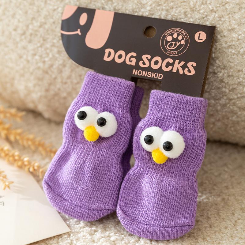 

Dog Socks New Suitable For All Seasons Socks Cute Big Eyes Pet Cartoon Knitted Socks Kitty Anti-slip Keep Warm Dog Cotton Socks S Fit Within 1kg фіолетовий