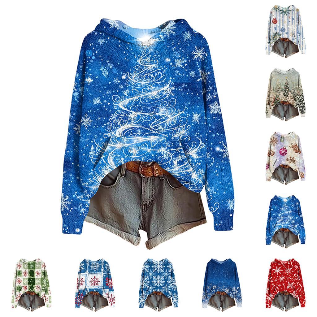 Ladies' Fashionable Printing Casual Hooded Long Sleeved Sweatshirt