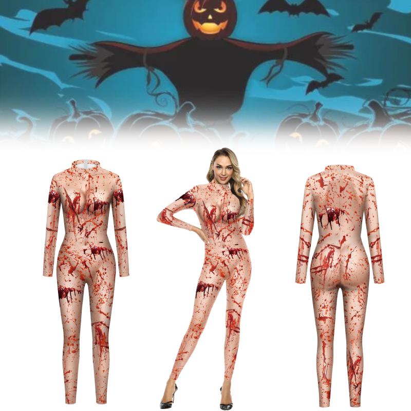 Jumpsuit Halloween Women Bloodstain Printing Leotard Party Show Clothes Cosplay