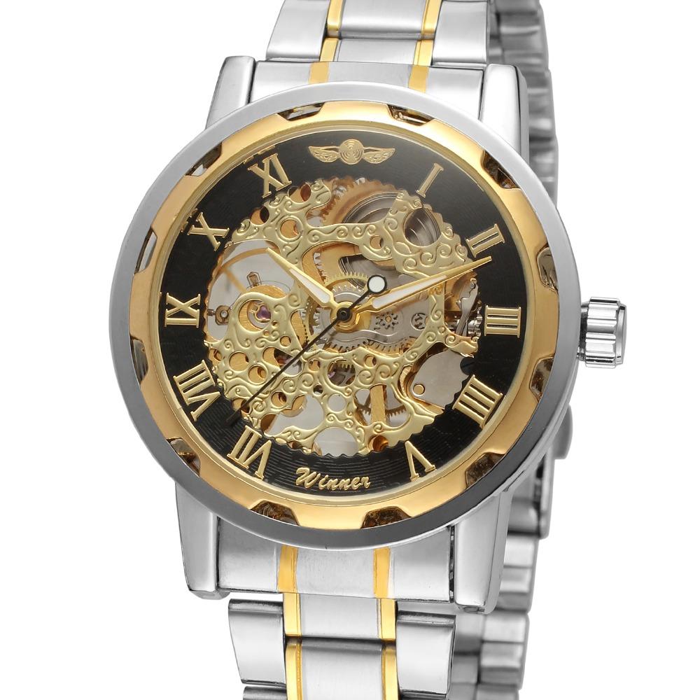 New Fashion Men's Mechanical Wrist Watches Golden Clouds Carved Skeleton Transparent Elegant Design Stainless Steel Wristwatches