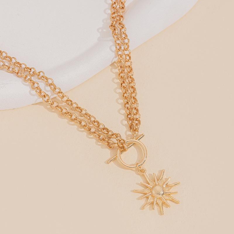 Alloy Thick Chain Necklace Exaggerated Jewelry Fashion Personality Niche Sun Pendant Collarbone Chain