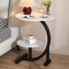 2 Tier End Table, C Shaped Side Table with Metal Frame, Small Coffee Table with Storage, Round Sofa Table for Living Room, Bedside Table for Bedroom,