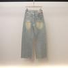 Womens High-Waisted A-Line Wide-Leg Denim Pants Winter Casual Chic Relaxed Fit Cotton Blend
