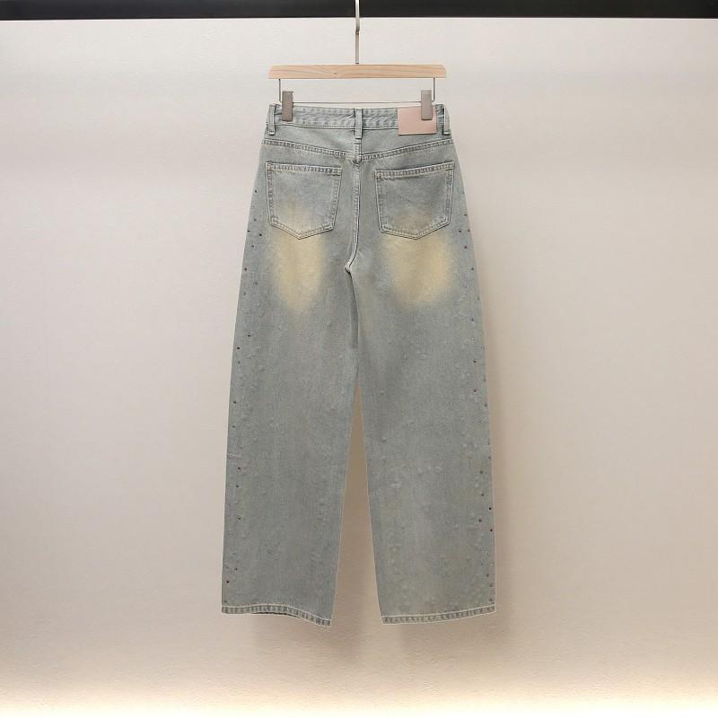 Womens High-Waisted A-Line Wide-Leg Denim Pants Winter Casual Chic Relaxed Fit Cotton Blend