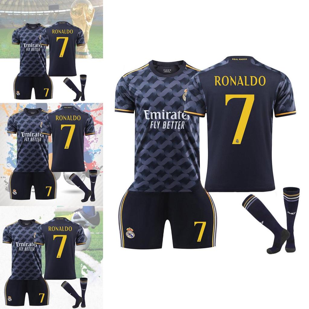 2324 Real Madrid Blue Away Jersey 10 Modric 7 Vincius 5 Varane Football Kit