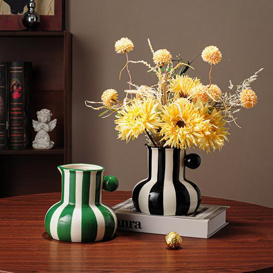 Painted Ceramic Vase Desktop Stripe Art Vase Decorative Flower Vase for Flower Arrangement Living Room Bedroom Decor
