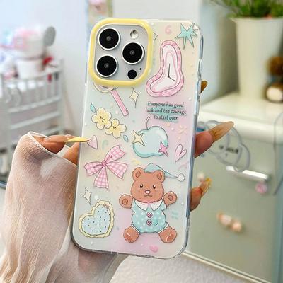 Cute Bear Suitable for Apple 16 Protective Case IPhone 15 Large Hole Mobile Phone Case 14pro Anti Fall 13 High End Sense