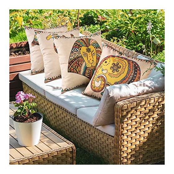 Otostar Cushion Cover Set of 4 Linen Material Stylish Cute Print Modern Design with Hidden Zipper for Interior Home Decoration Decorative Pillow