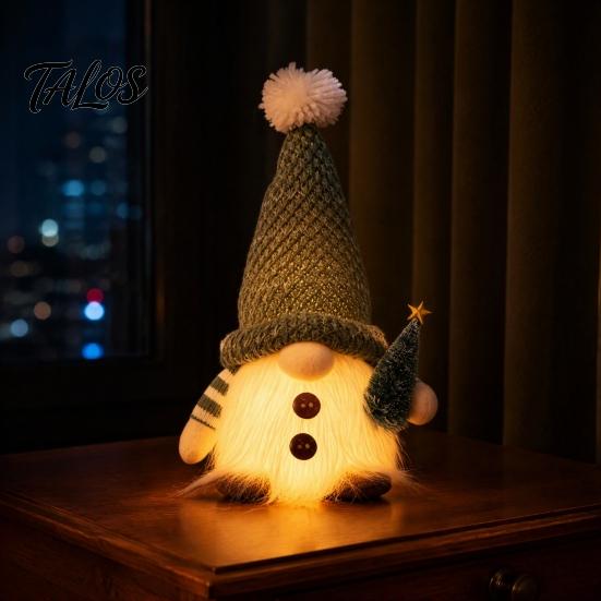 Forest Green Christmas Table Decor Lighted Gnome Decorations, Plush Dwarf Dolls with Warm Lights, Festive Mantelpiece Shelf Accents Knitted