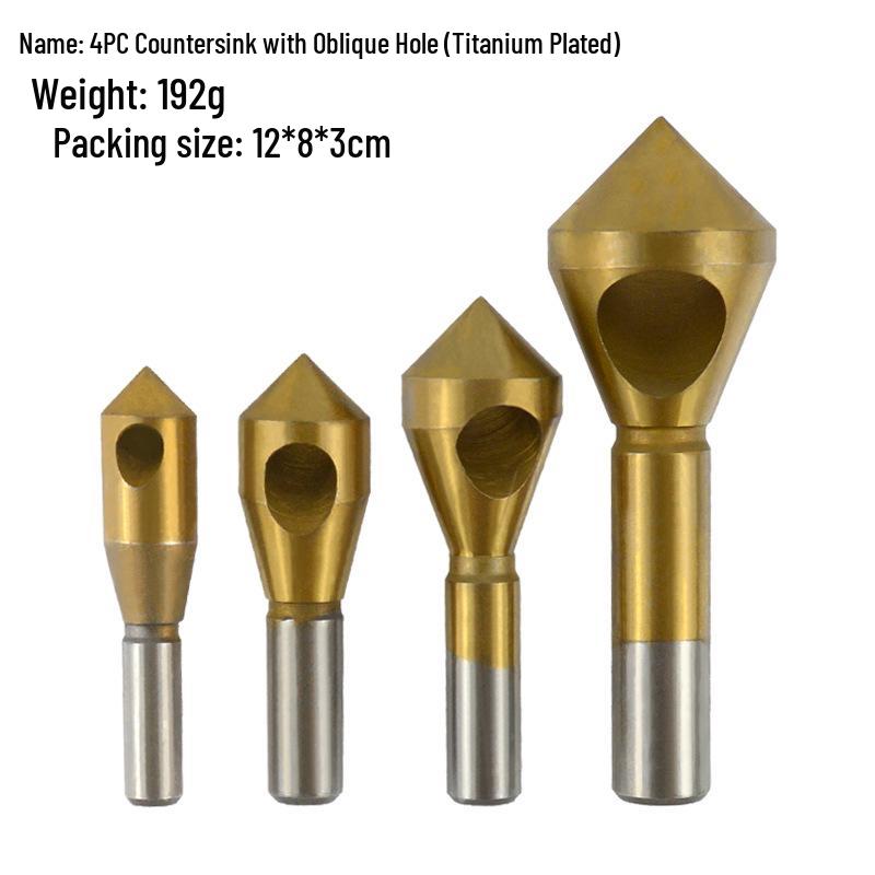 4PC Titanium-Coated High-Speed Steel Countersink Tool with Internal Chip Removal for Aluminum