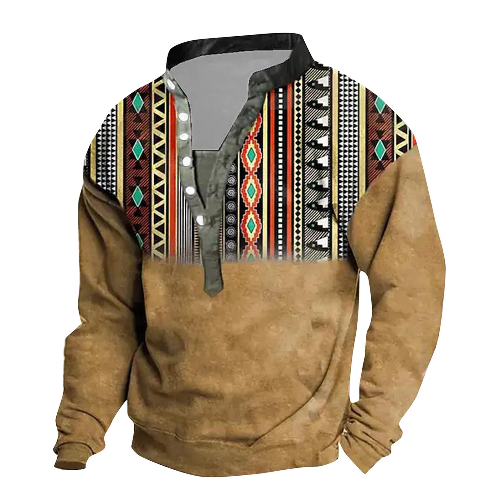 

V-neck Sweater Men s 3d Digital Printing Stand Collar 6 Button Vintage Collar XXXL хакі