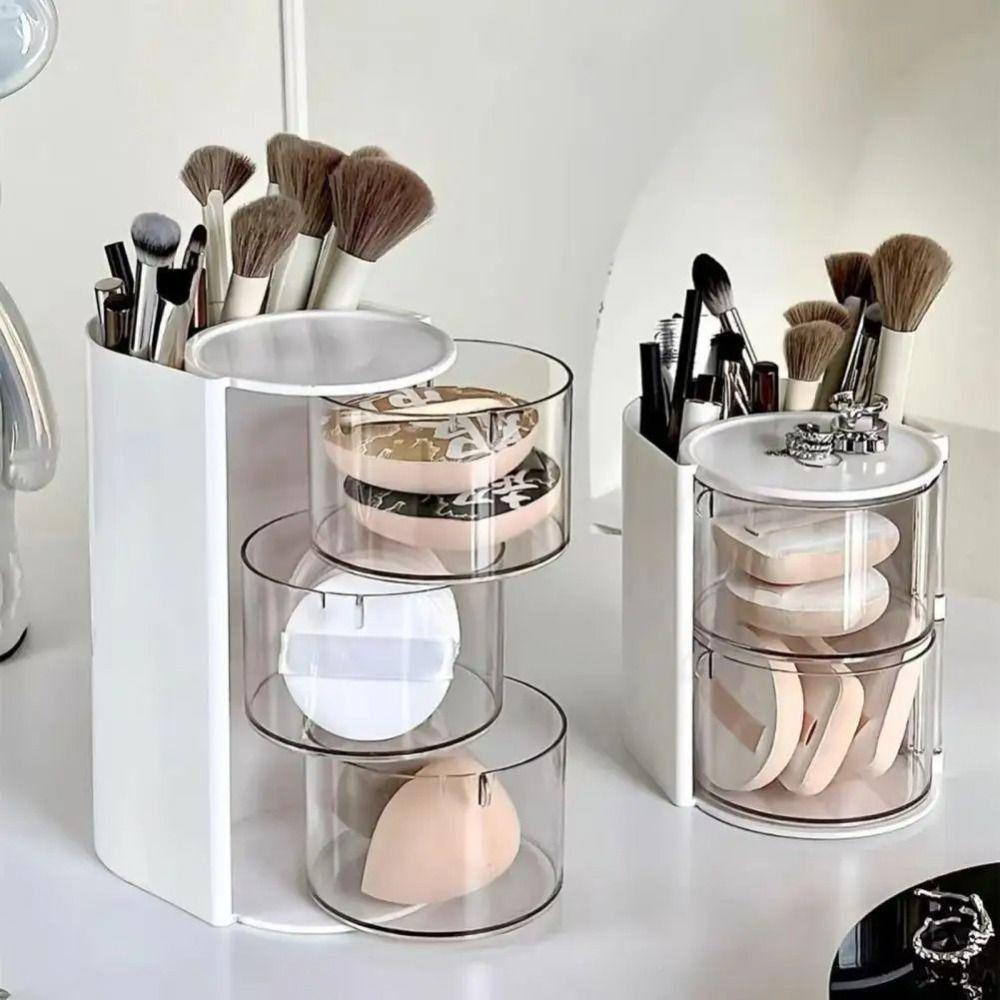 Large Capacity Makeup Brush Holder Transparent Cosmetic Storage Box  Makeup Cushion