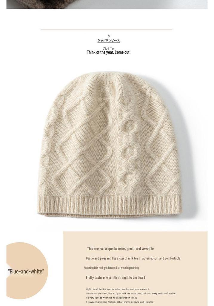 Women's Retro 100% Cashmere Cable Knit Fisherman Hat: Accentuates Face, Versatile, Trendy, Solid Color Commuting Hat
