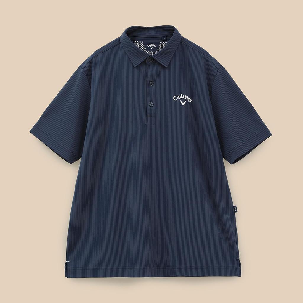 Callaway Short Sleeve Polo Shirt Moisture Quick UV Golf C24134110 Men's (Stripe Pattern, Wicking, Drying, Protection) / / 1120_Navy