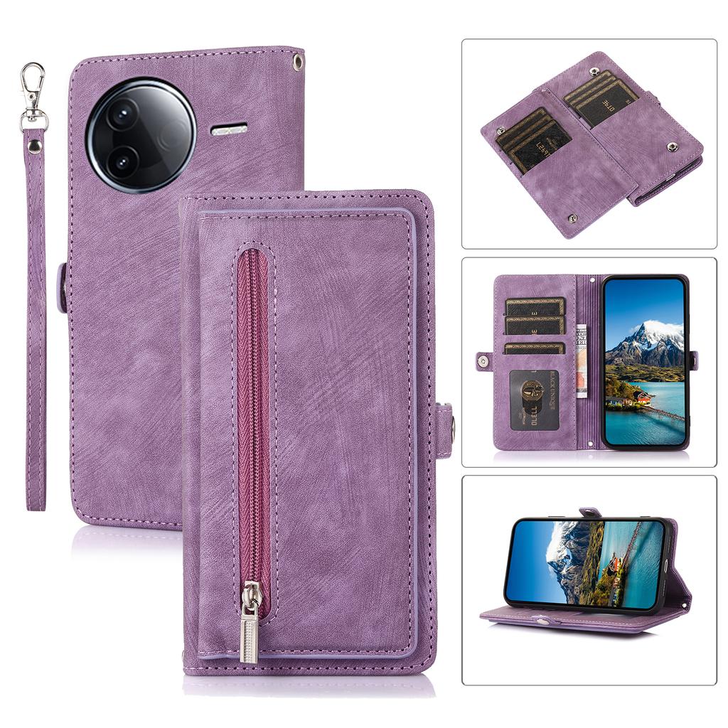 For Xiaomi Redmi K80 Pro 5G/Poco F7 Ultra 5G Case Zipper Pocket 9 Card Slots PU Leather Phone Cover with Wrist Strap