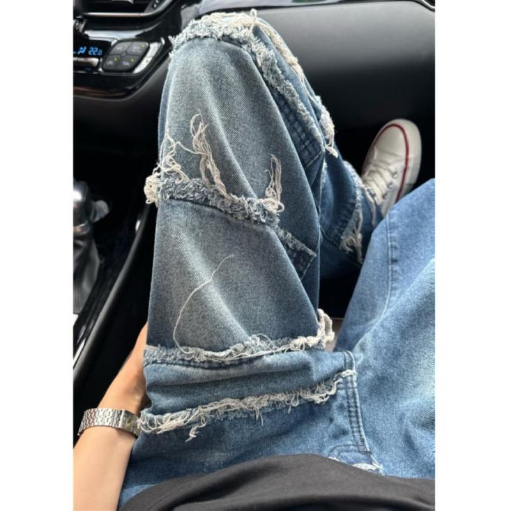 

Мужские джинсы, американские ретро-стираные потертые рабочие джинсы с несколькими карманами, мужские и женские свободные прямые повседневные брюки, модные M синий