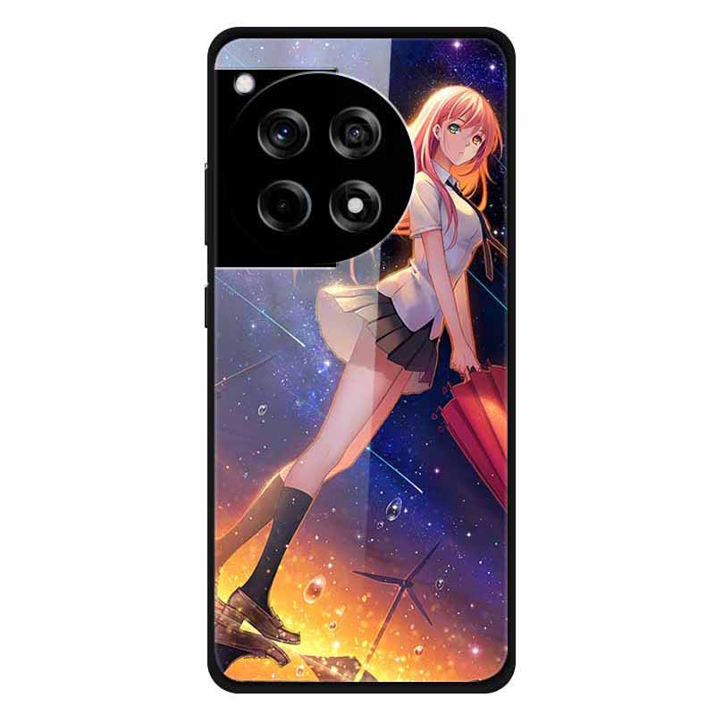 For OnePlus 12R 5G/Ace 3 5G Case Stylish Pattern PC+TPU+Tempered Glass Cell Phone Cover