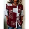 Women's Spring Summer 3D Printed Button Front Drawstring Minimal Commute Blouse, Wine Red Gray Speckle Square Print Top