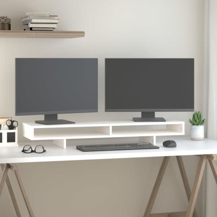 VidaXL Support de moniteur Blanc 100x27x14 cm Bois de pin solide 814005