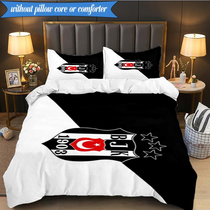 3PCS Besiktas Istanbul Football Club Bedding Set 2D Printing (Includes 1 Duvet Cover + 2 Pillowcases Coreless), Bedroom decor,Fan gift