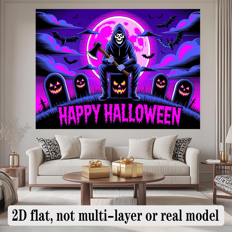 Party Backdrop Halloween Flat Banners Spooky Skeleton Pumpkin Celebrations Wedding Enthusiasts Celebration Photo Booth Front Door Decor