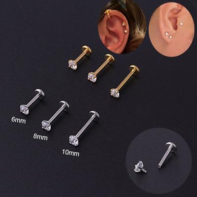 2GAB Nerūsējošā tērauda pīrsings Tragus Stud Crystal Labret Small Ear Studs Helix Cartile Ausrings Sieviešu pīrsings ķermeņa rotaslietas