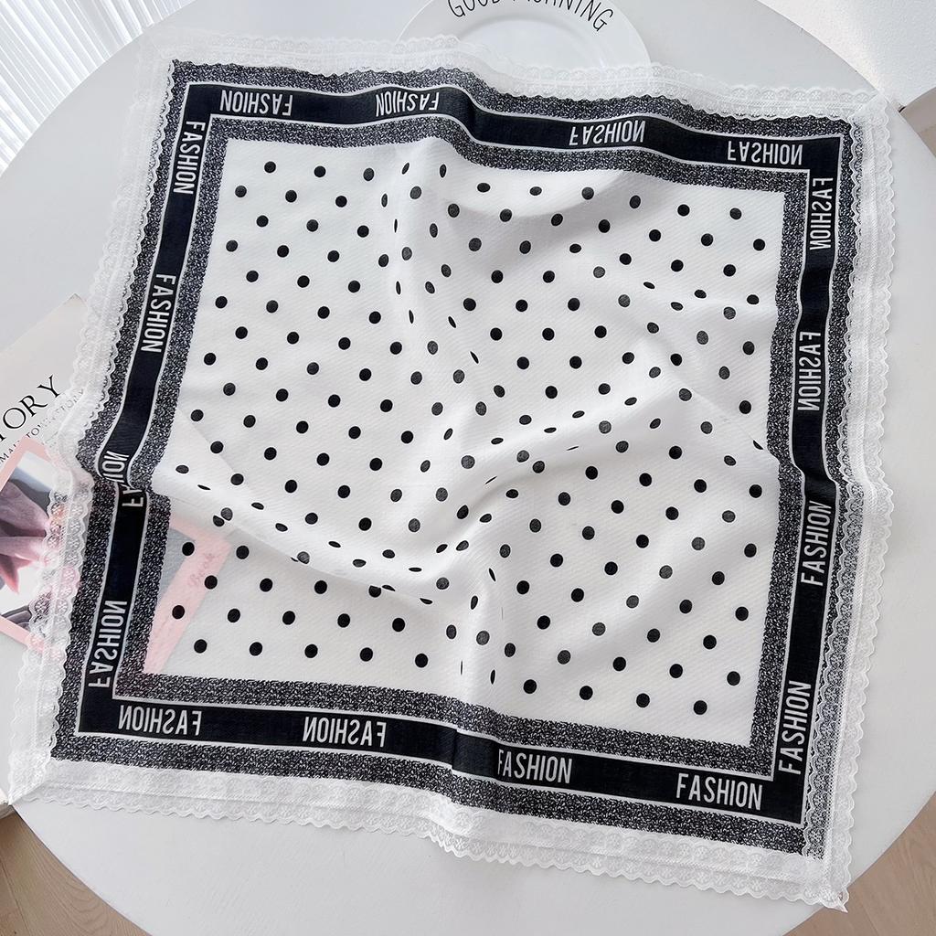 Polka Dot Lace Small Square Scarf Women'S Spring And Summer Atmosphere Retro Versatile Decorative Headscarf