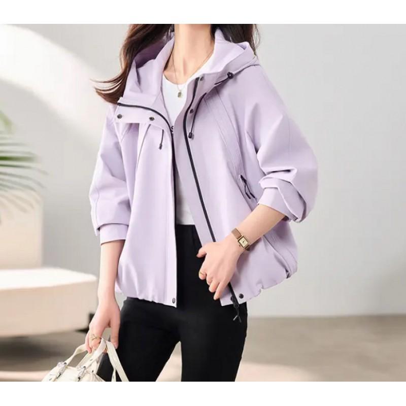 2026 Womens Lightweight Hooded Short Coat Loose Fit Casual Jacket