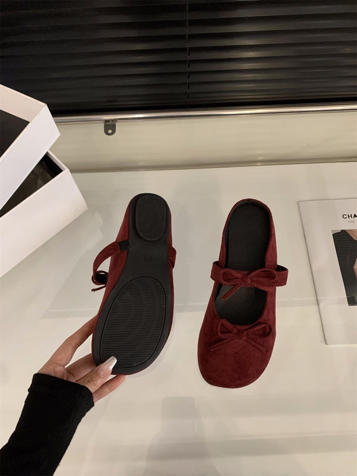 

Inner height increase retro suede bow bag head half slippers women s shoes outer wear 2025 new summer silver single shoes 35