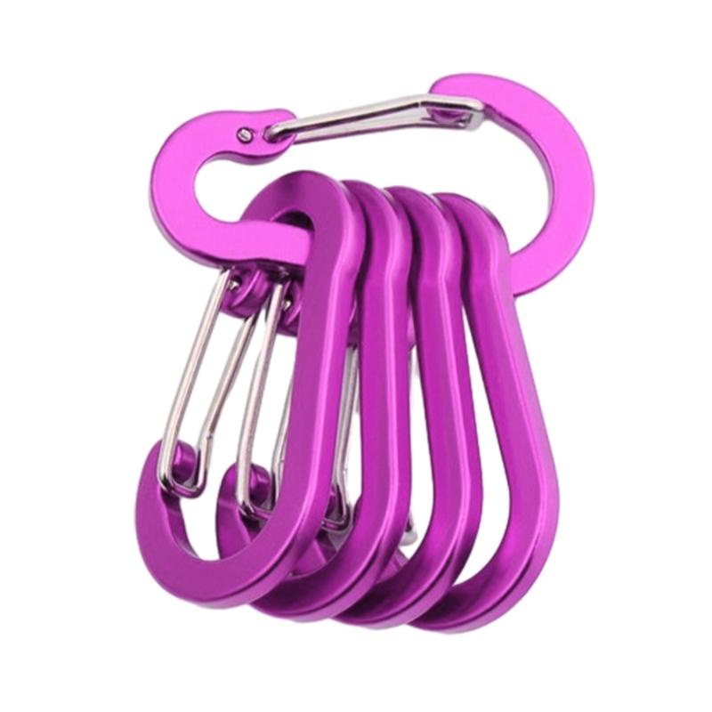 5Pcs D-Shape Carabiner Hook Multi-Uses Aluminum Alloy Snap Spring Carabiner Clip