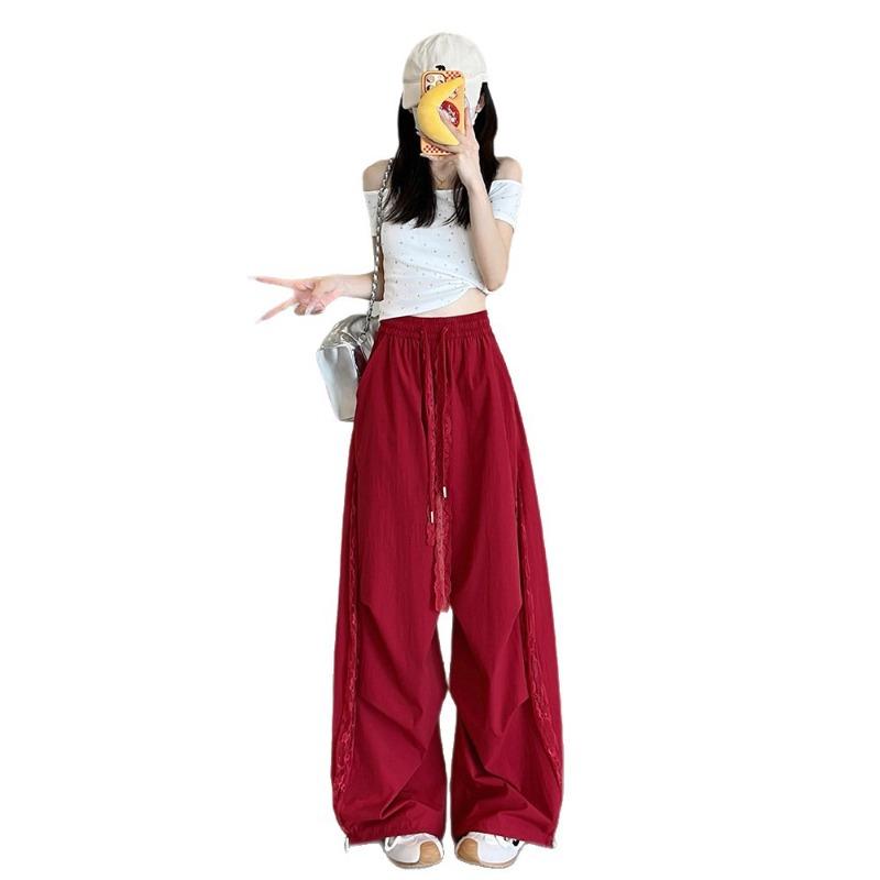 Lace Splicing Quick-drying Overalls Women's New Summer Elastic Waist Versatile Loose Sports Pants