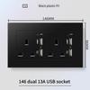 13A British Standard Socket with USB & Type-C Fast Charging, Light Switch, Black Panel for Hong Kong & Macau