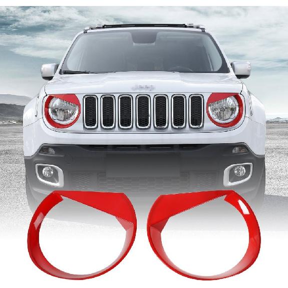Angry Bird Front Headlight Bezels Trim Cover for Jeep Renegade 2015 2016 2017 2018 (Black)