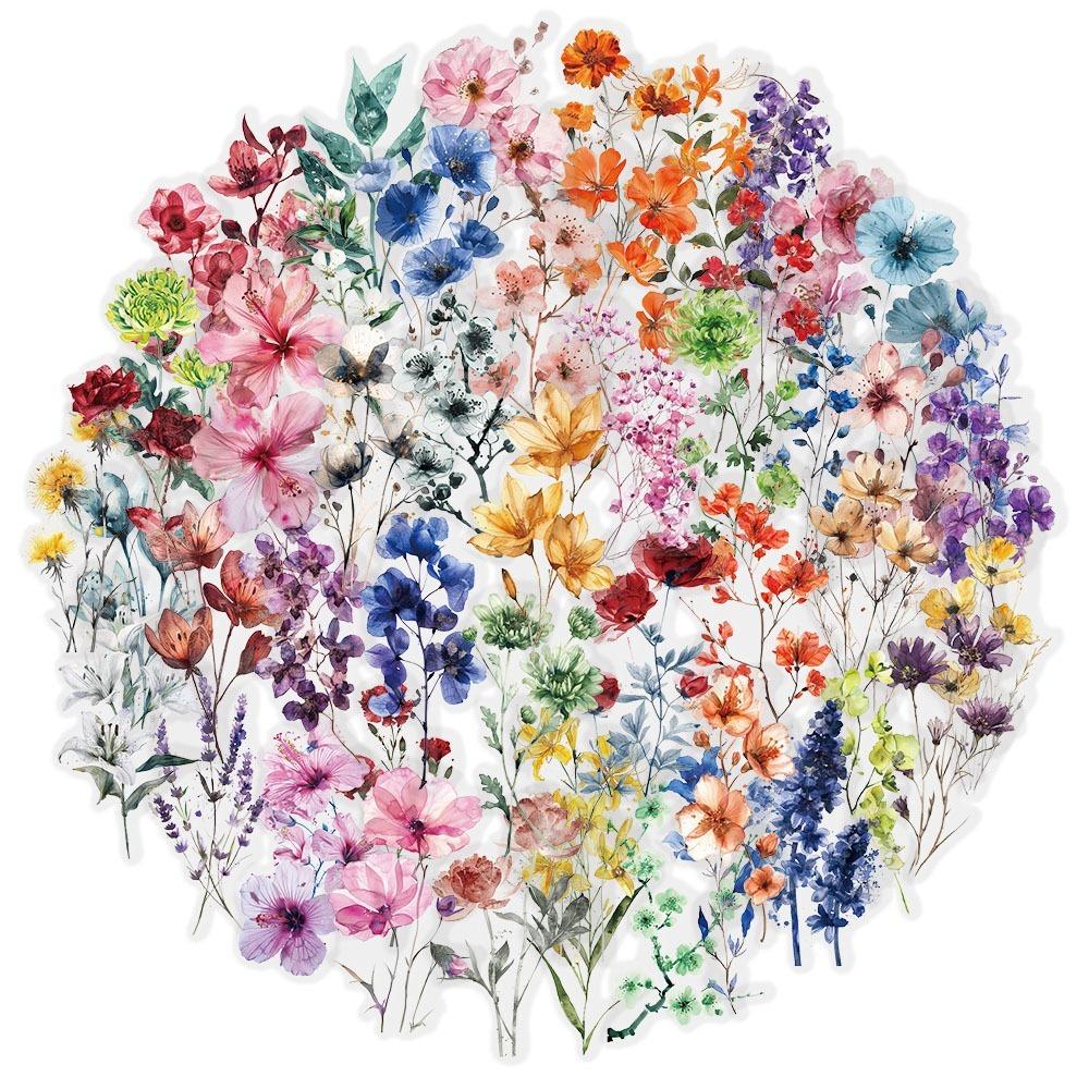 50PCS Waterproof Ink Flower Sticker Pack PET Flower Booklet Flower Material Decorative Transparent Non Repetitive