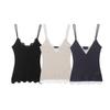 Top de Encaje de Verano con Cuello en V Ajustado para Mujer - Para Llevar por Fuera o como Capa Interior