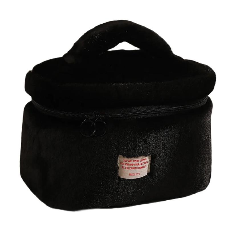 

Elegant Sturdy Plush Cosmetic Bag For Daily Use and Travel Suitable for All Styles Cosmetic Organization Daily Use чорний