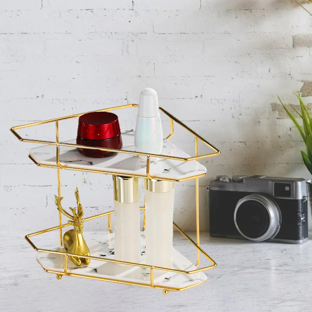 Double-Layer Storage Rack Jewelry Basket Decoration with Ceramic Panel Sundries Display Stand