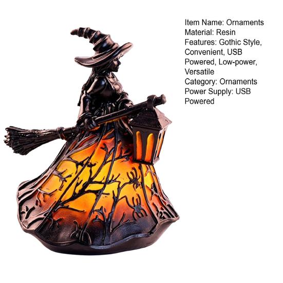 Lâmpada Chapéu de Bruxa Vitral Yousheng, Lâmpada de Bruxa Retrô de Resina Feita à Mão, Luz Noturna de Chapéu de Mago Gótico Alimentada por USB, Decoração de Casa para Halloween