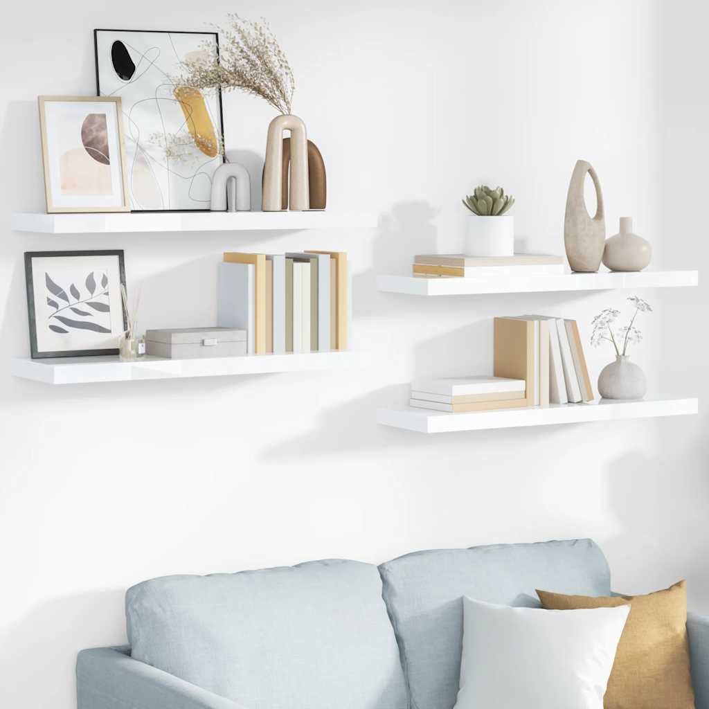 Floating Shelves Set 4 Pcs. High Gloss White 80 X 23.5 X 3.8 Cm MDF